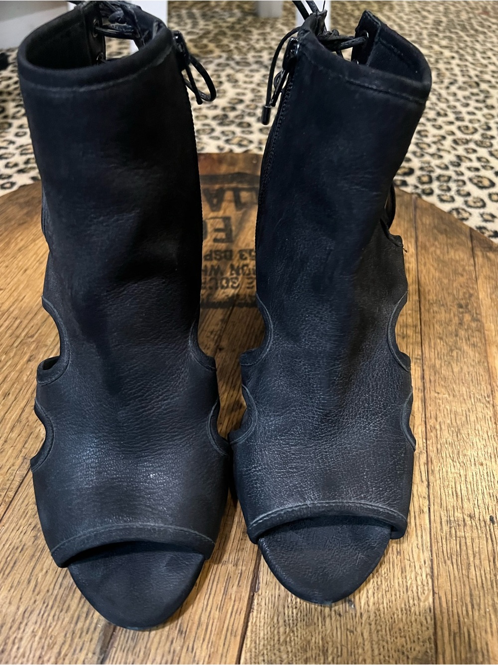 Gianni Bini Black Open-Toe Cutout Heeled Booties